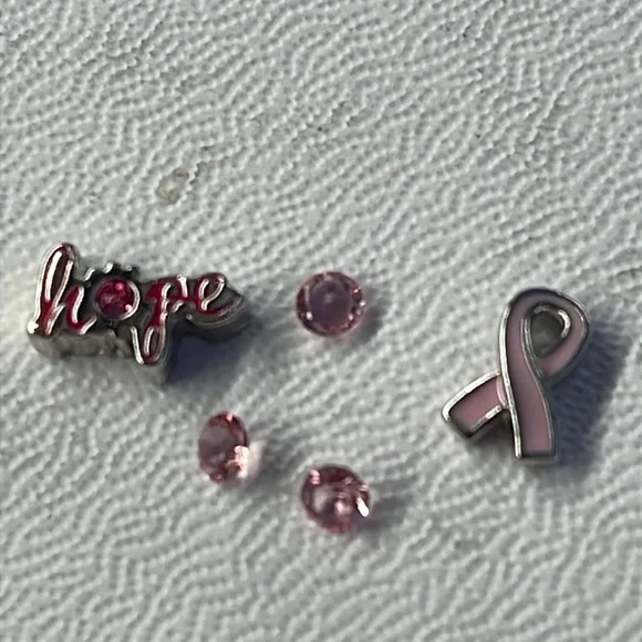 🐸 Origami Owl Charms: Hope, Breast Cancer Awareness ribbon and 3 Pink crystals - Picture 2 of 4